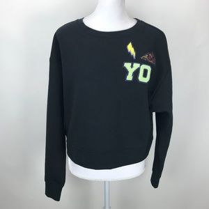 Mossimo Target Black Crop Sweater with Patches
